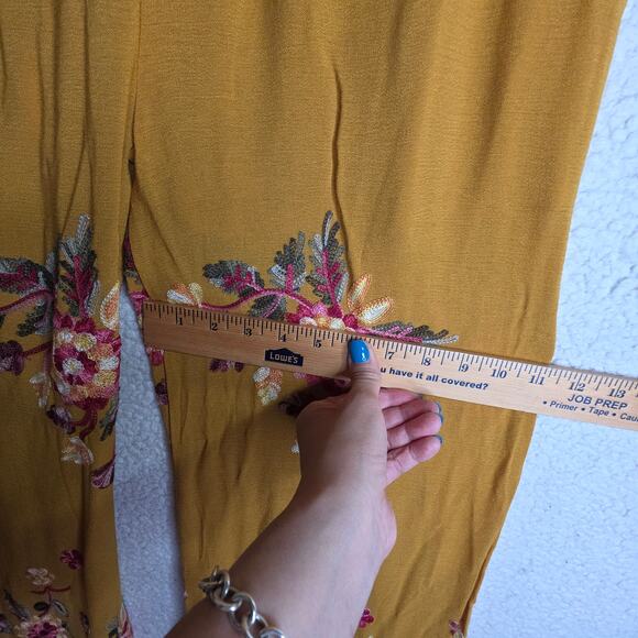 Mustard Yellow Wide Boho SzM, Runs Sm! Pls See Pics Embroidered 3D allover pants - Picture 5 of 16